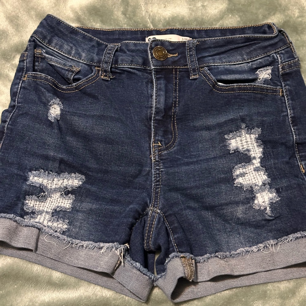 Distressed Blue Jean Shorts